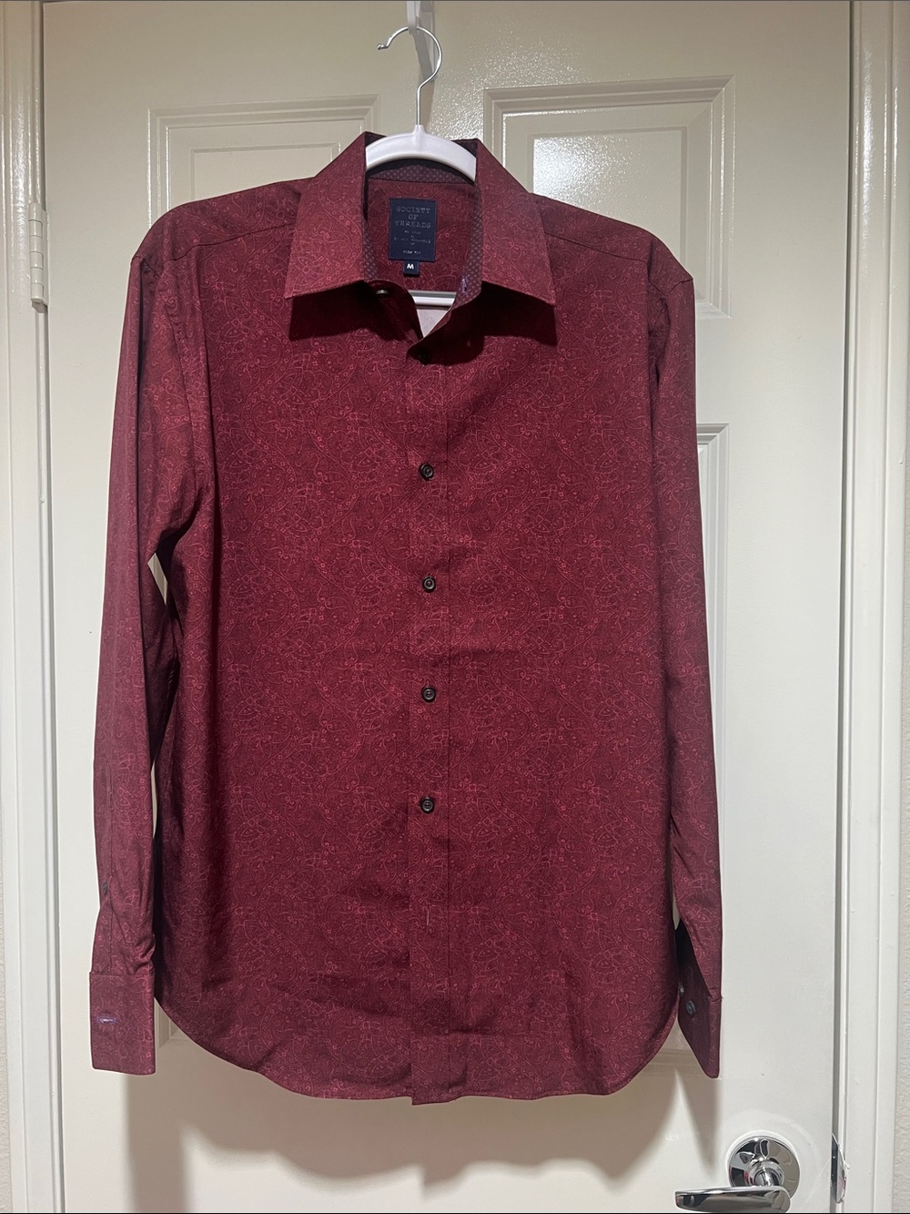 Society of Threads Men's slim fit Burgundy Paisley Dress Shirt Size M